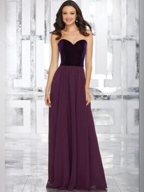 Mori Lee Strapless Romantic Sweetheart Velvet Plum Long Formal Evening Dress